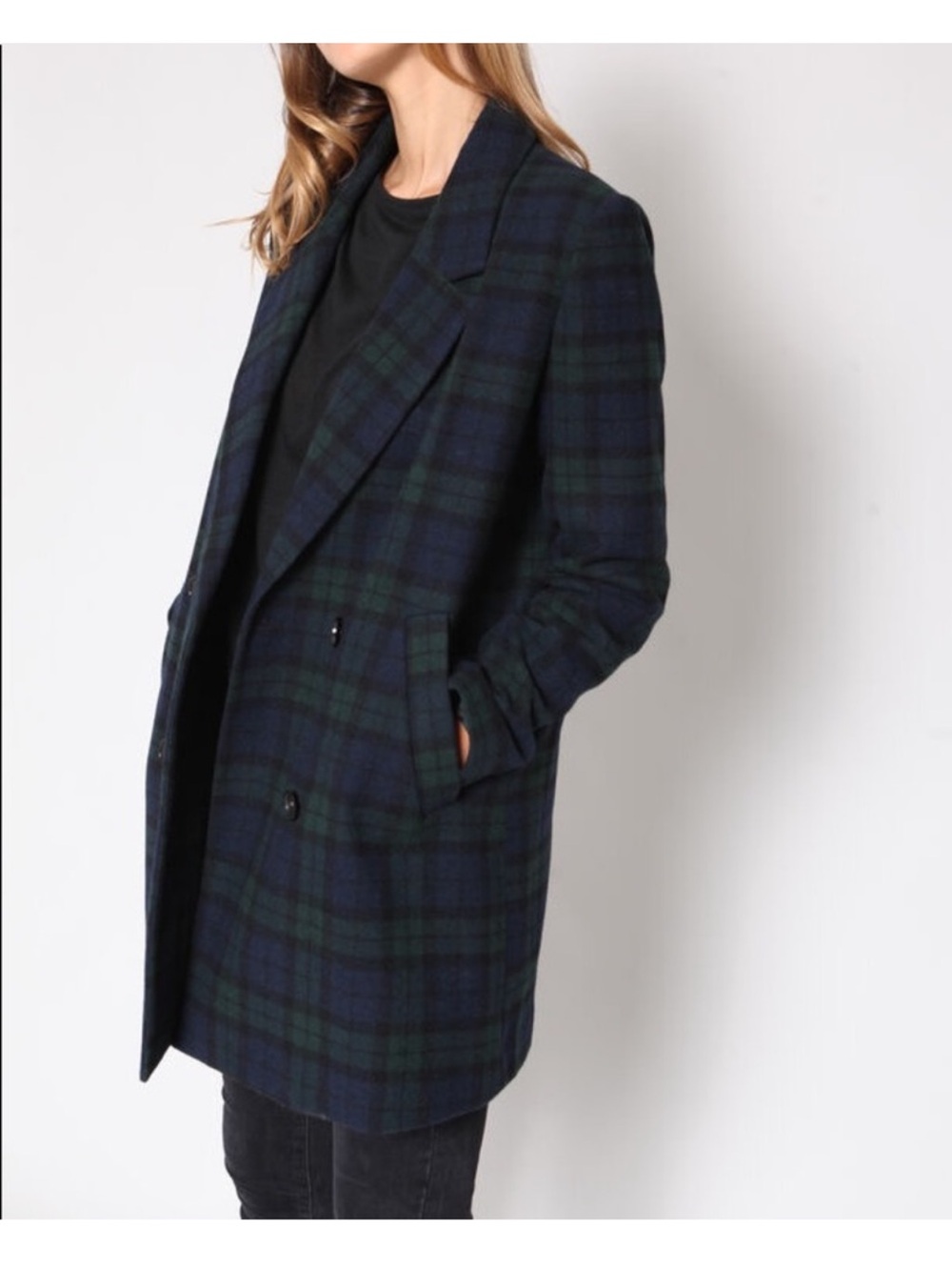Vintage Blue Green Tartan Plaid 80's Oversized Wool Harris Tweed Double Breasted